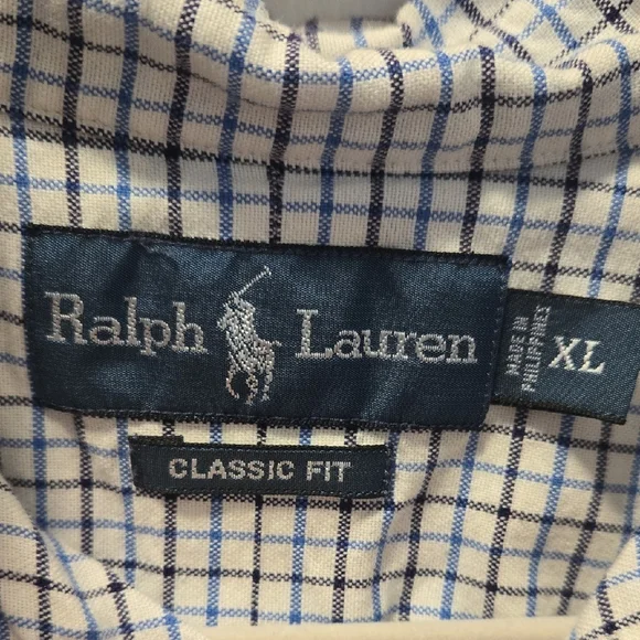 Ralph Lauren Classic Fit Button-Down Shirt XL Blue & Cream Check Cotton - Picture 2 of 5